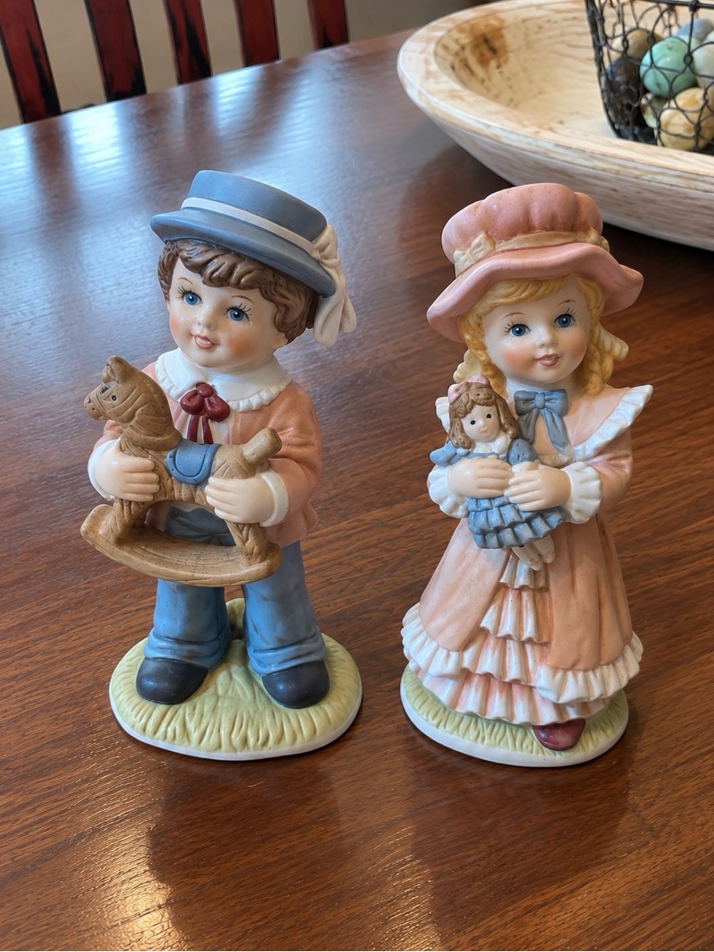 Home Interiors Blue and Pink Porcelain Boy & Girl Figurines vintage